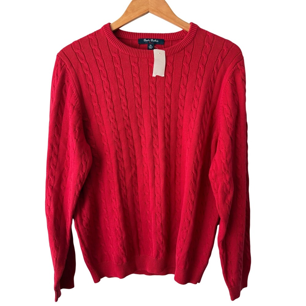Brooks Brothers Fleece Cable Knit Sweater Men's XL Original Tag See Measurements